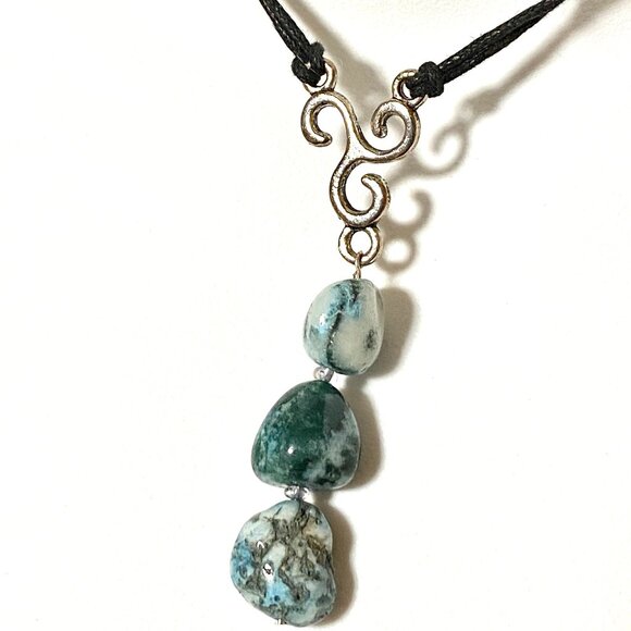 2/$20, Natural Teal Tree Agate Necklace, Genuine Gemstone Lariat Cord Necklace - Picture 1 of 13